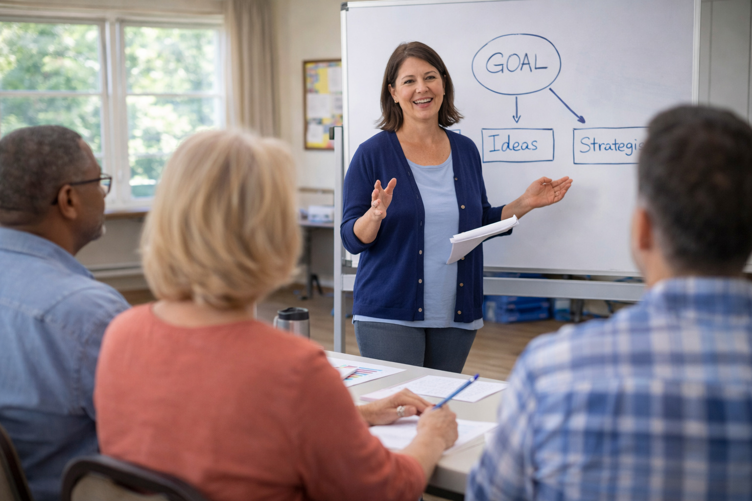 Adults attending a community education class