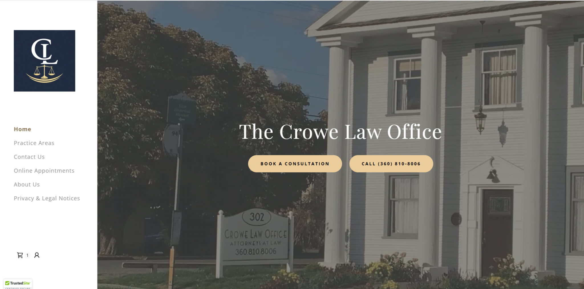 Screenshot of the Crowe Law Office homepage