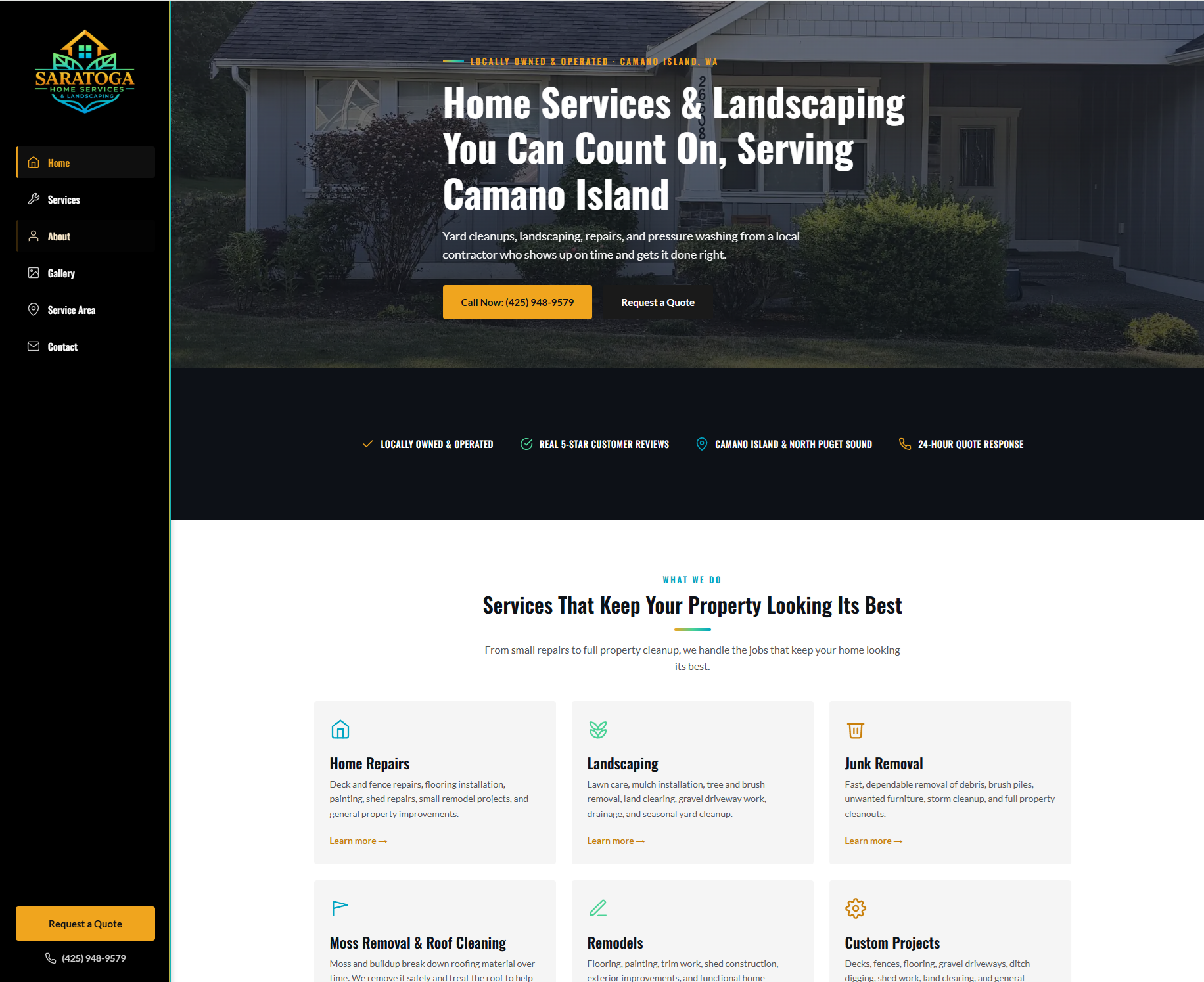 Screenshot of the Saratoga Home Services & Landscaping homepage
