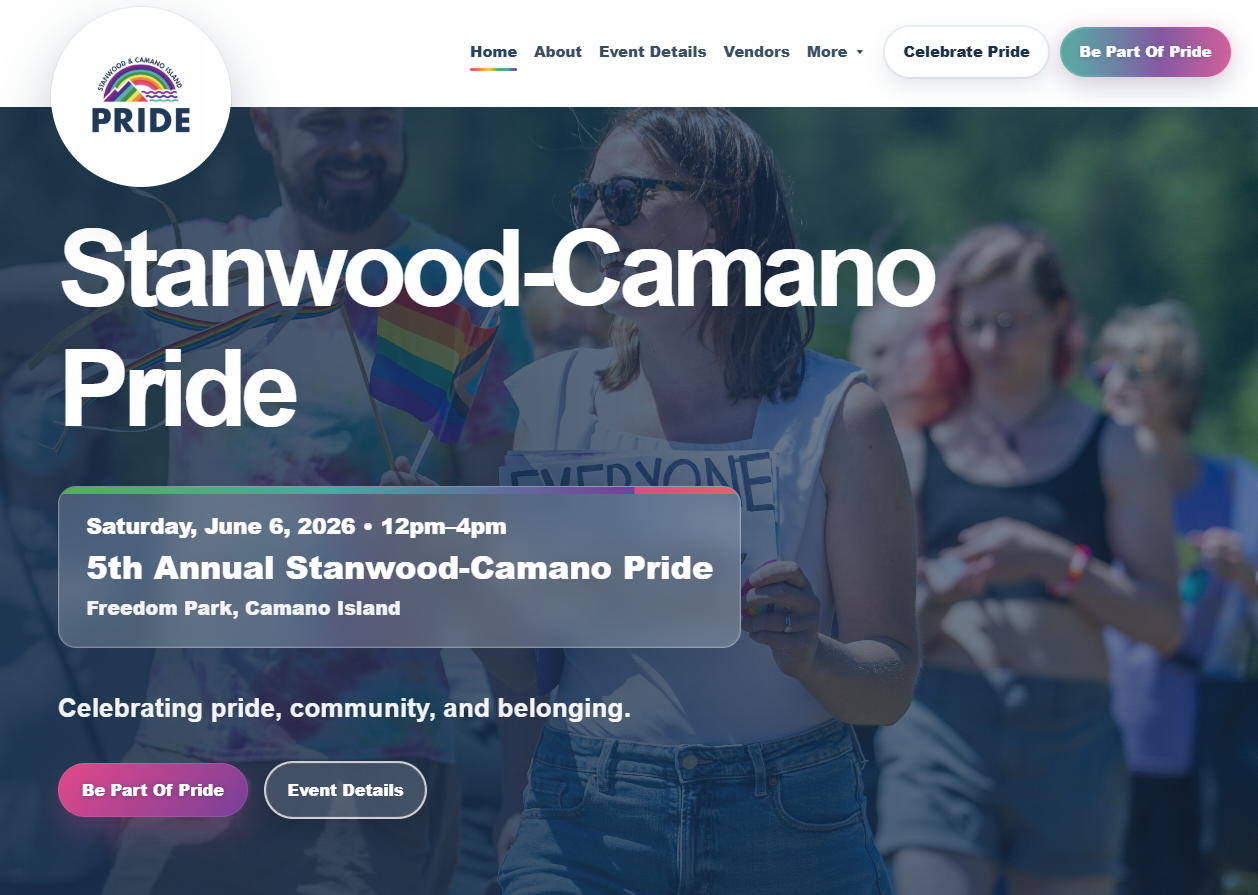 Screenshot of the Stanwood-Camano Pride homepage